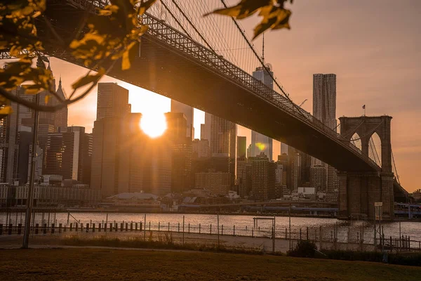 Gros Plan Pont Brooklyn Des Gratte Ciel New York États — Photo