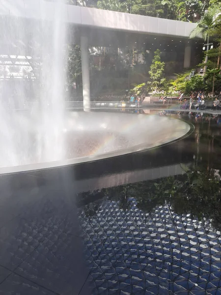 Changi Airport Singap Singapore Jan 2020 Fountain Close Seup Part — стоковое фото