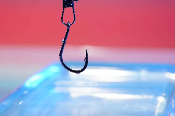 Närbild Fiskekrok Som Drogs Upp Vattnet — Stockfoto