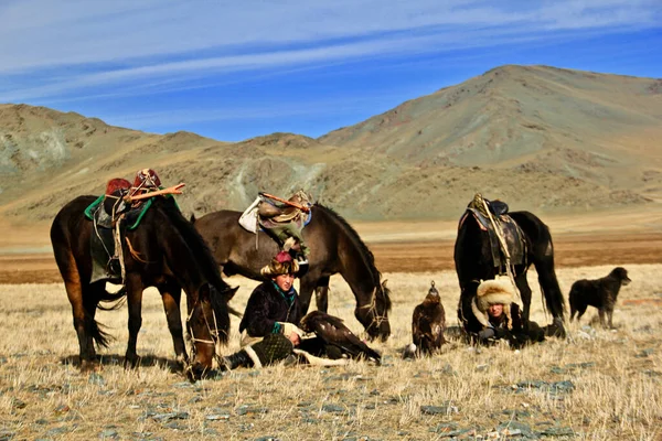 Ulgii Mongolia Settembre 2019 Caccia Con Aquila Una Cultura Molto — Foto Stock
