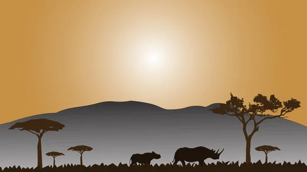 Piękna Ilustracja Afrykańskiego Krajobrazu Zwierzętami — Zdjęcie stockowe