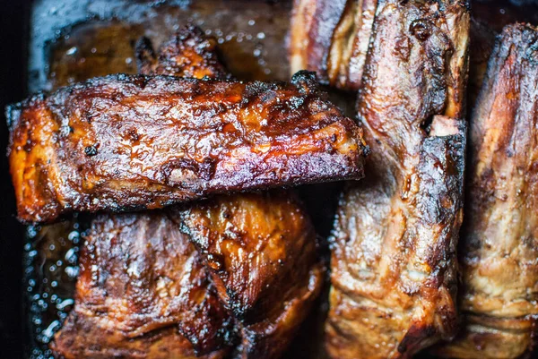 Tiro Alto Ângulo Deliciosos Bifes Restaurante — Fotografia de Stock