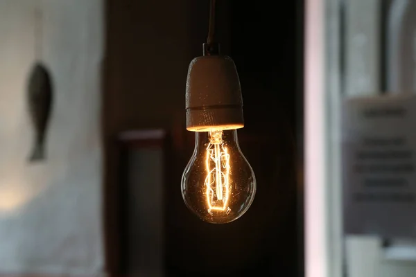 Closeup Glowing Incandescent Light Bulb — Stock Photo, Image