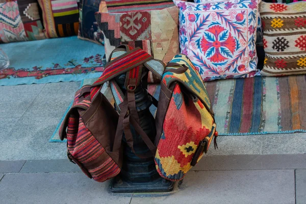 Traditional Beautiful Colourful Backpacks Shop — Stock Photo, Image