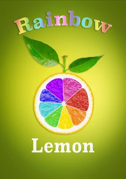 Una Ilustración Una Rodaja Limón Con Texto Rainbow Lemon — Foto de Stock