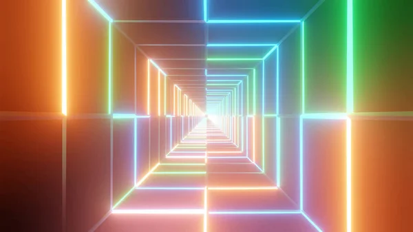 Boyutlu Renkli Lazer Işıkları Derinleşen Bir Kare Oluşturuyor — Stok fotoğraf