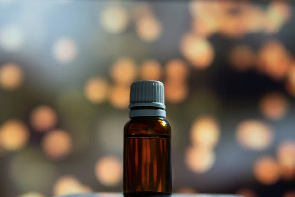 Shot Medicine Liquid Container White Lid Blurred Background — Stock Photo, Image