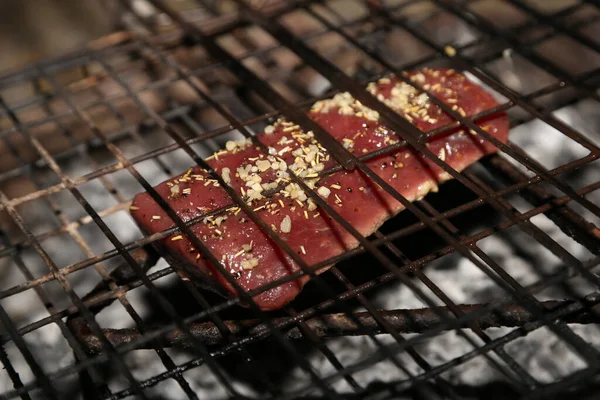 Enfoque Selectivo Del Filete Impala Marinado Listo Para Asar Parrilla —  Fotos de Stock