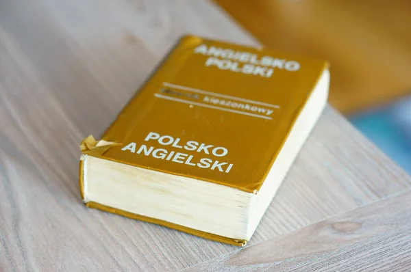 Poland Aug 2015 Polish English Dictionary Laying Wooden Table Soft — Stock Photo, Image