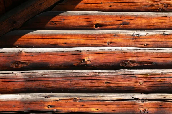Egy Közeli Kép Ház Homlokzatáról Fából Készült Rönkből — Stock Fotó