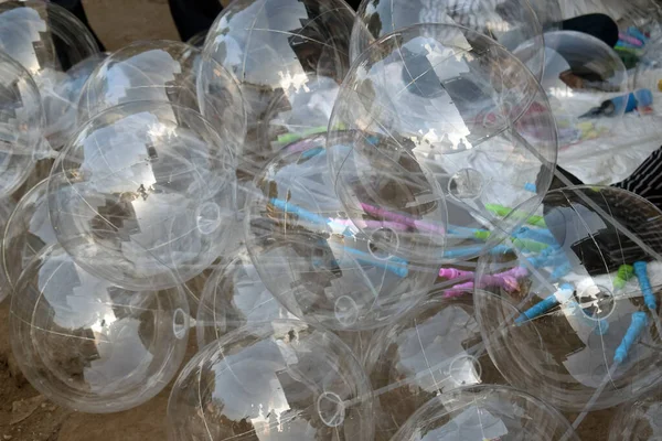 Zbliżenie Ujęcie Świątecznych Przezroczystych Balonów Helu — Zdjęcie stockowe