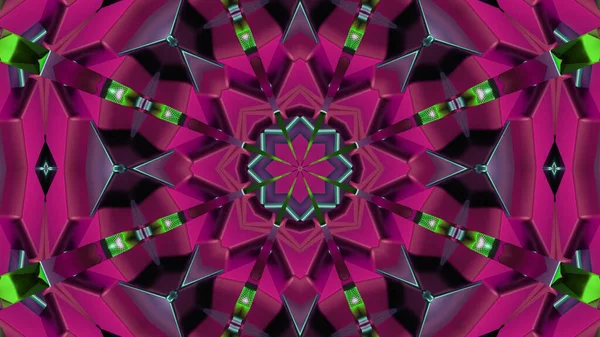 Vykreslení Abstraktního Pozadí Geometrickými Tvary Zelenými Růžovými Neonovými Světly — Stock fotografie