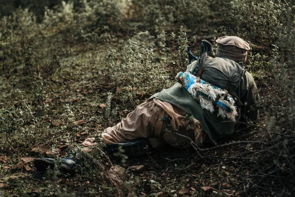 Närbild Militära Aktioner Skogen — Stockfoto