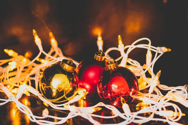 Une Belle Composition Boules Noël Décorées Lumières Chaudes — Photo