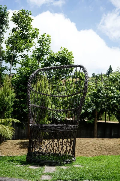 Plan Vertical Une Chaise Plastique Dans Parc Verdoyant — Photo