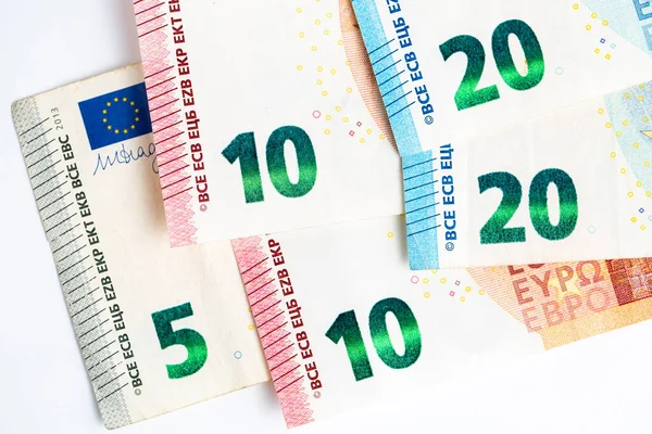 Gros Plan Vingt Dix Cinq Billets Euros — Photo