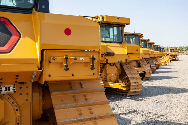 Una Fila Bulldozers Sitio Construcción — Foto de Stock