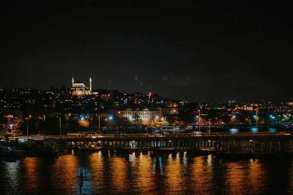Una Hermosa Toma Estambul Turquía Por Noche Luces —  Fotos de Stock