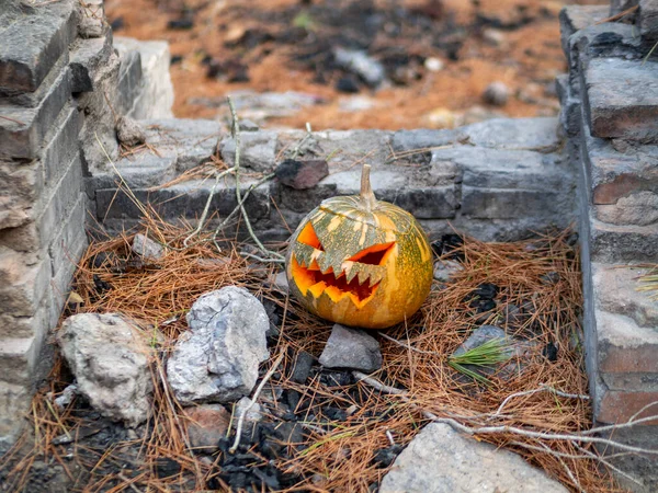 Primer Plano Una Calabaza Aterradora Para Una Fiesta Halloween — Foto de Stock