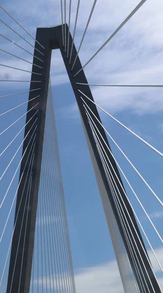Vertikal Låg Vinkel Skott Arthur Ravenel Bridge Charleston Grumlig Dag — Stockfoto