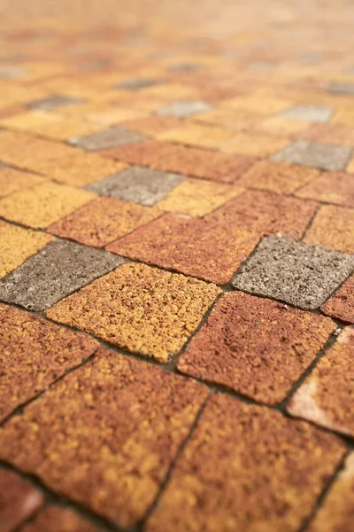 Selektivní Snímek Textury Barevné Cihlové Podlahy Ideální Pro Pozadí Nebo — Stock fotografie
