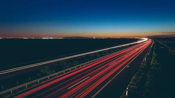 Прекрасний Вид Транспортні Ліхтарі Дорозі Нічний Час — стокове фото