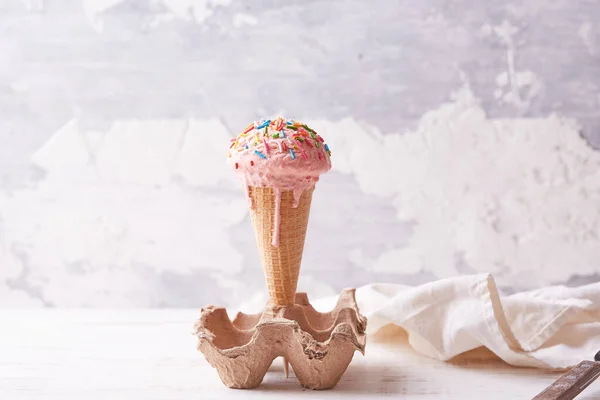 Крупним Планом Знімок Морозива Вафельному Келиху — стокове фото