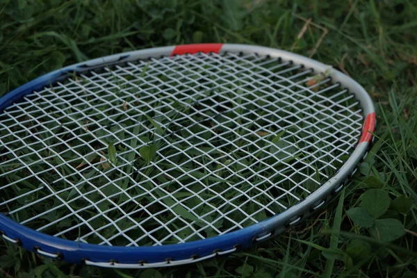 Tiro Perto Uma Raquete Badminton — Fotografia de Stock