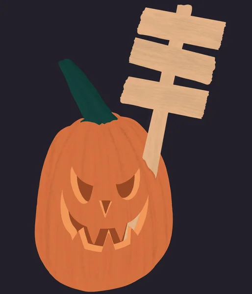 Uma Ilustração Vertical Uma Abóbora Halloween Fundo Escuro — Fotografia de Stock