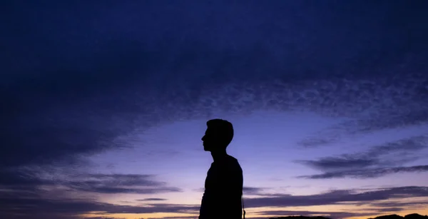 Beautiful Shot Person Profile Silhouette Purple Sunset Sky — Stock Photo, Image