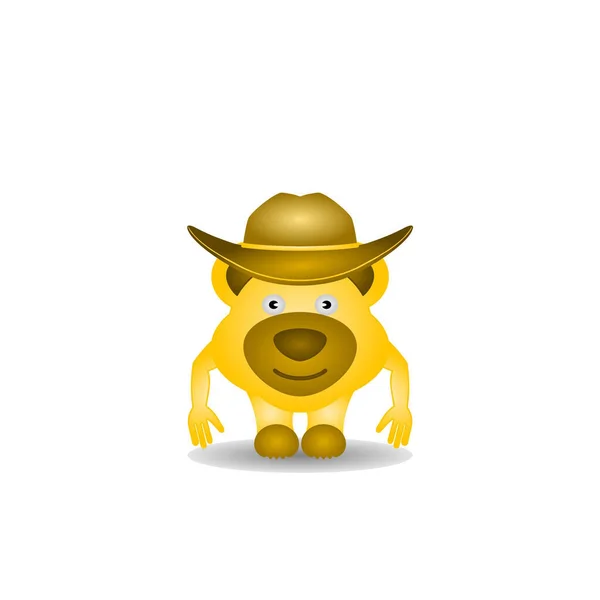 一只头戴牛仔帽的黄色滑稽小卡通熊 — 图库照片