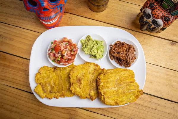 Cocina Costarricense Tostones Tradicionales Ensaladas — Foto de Stock