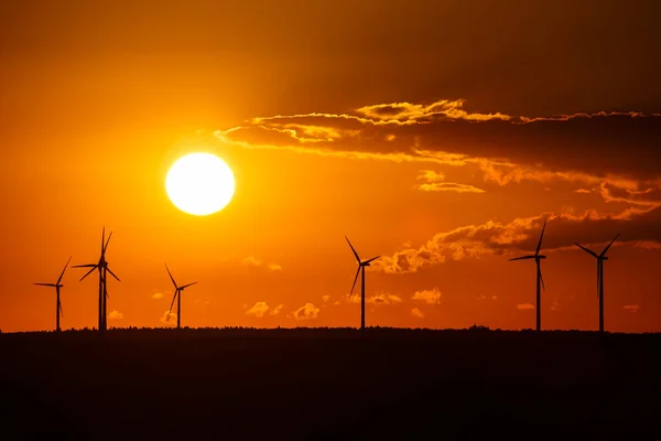 Fascinante Disparo Turbinas Eólicas Atardecer — Foto de Stock