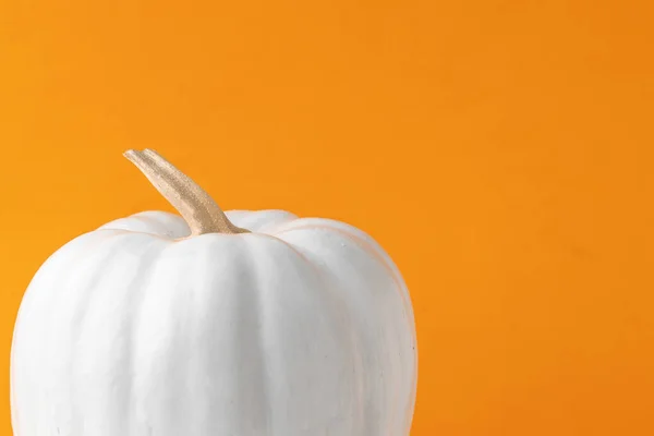 Tiro Close Uma Abóbora Branca Fundo Laranja — Fotografia de Stock