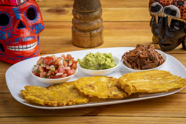 Cocina Costarricense Tostones Tradicionales Ensaladas — Foto de Stock