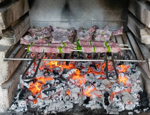 Ein Schuss Fleisch Grillen — Stockfoto