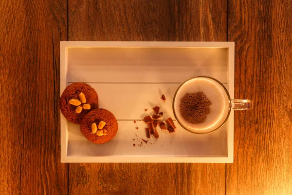 Gros Plan Une Tasse Chocolat Chaud Avec Des Biscuits Dans — Photo