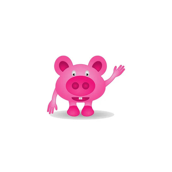 Porco Desenhos Animados Pequeno Engraçado Com Uma Mão Levantada — Fotografia de Stock