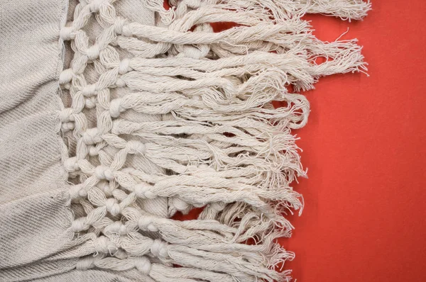 High Angle Shot Knitted Cloth Red Surface — Stock Photo, Image
