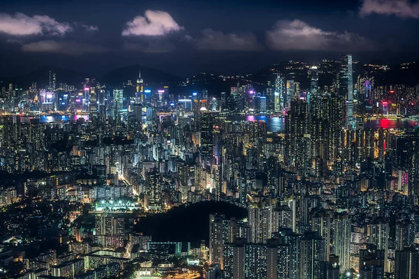 夜の香港の空撮 — ストック写真