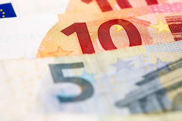 Selective Focus Shot Ten Five Euro Bills — Stock Photo, Image