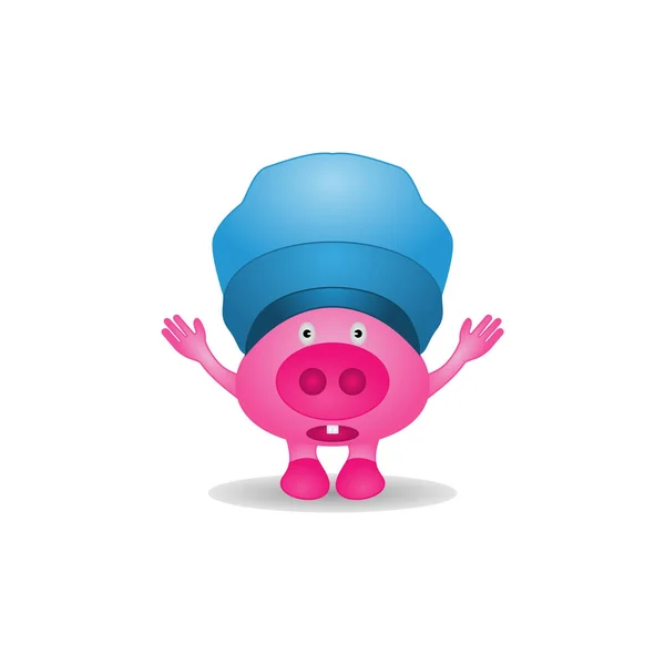 Funny Small Cartoon Pig Wearing Blue Hat — Stock Photo, Image