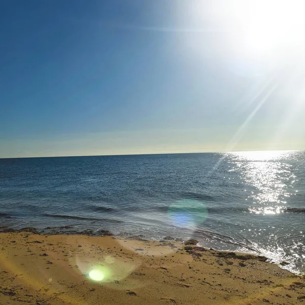 Beau Cliché Une Plage Sable Sous Lumière Soleil — Photo