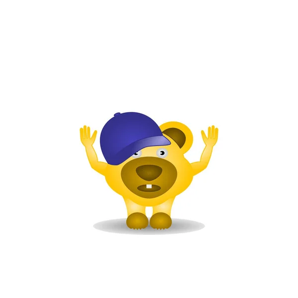 Yellow Funny Small Cartoon Bear Wearing Purple Hat — Stock Photo, Image