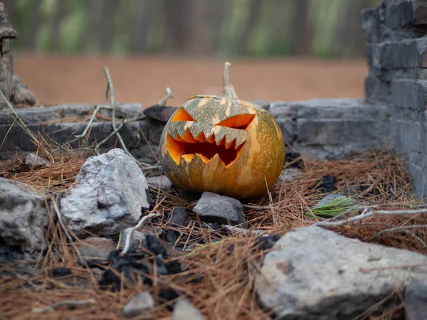 Primer Plano Una Calabaza Aterradora Para Una Fiesta Halloween — Foto de Stock