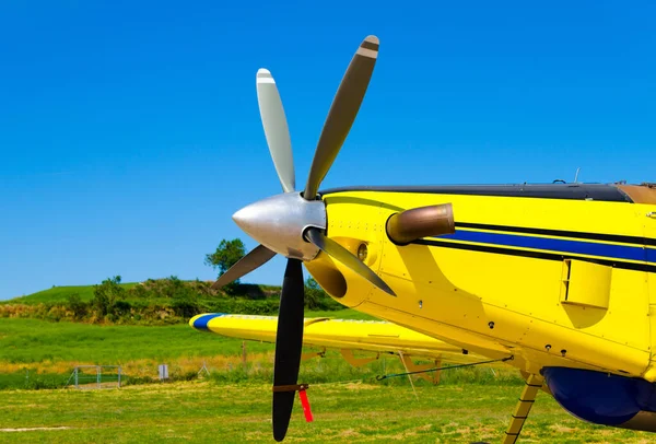 Tiro Perto Hélice Aeronaves Amarelas — Fotografia de Stock