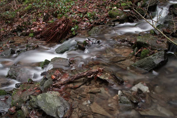 Closeup Small Waterfalls Forest Captured Long Time Exposure — Stock Photo, Image