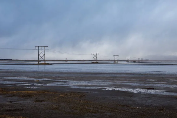 Чудовий Вигляд Електричних Стовпів Ісландії — стокове фото