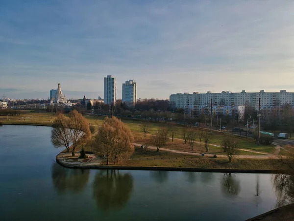 Una Vista Aérea Del Paisaje Urbano Minsk Belarús — Foto de Stock