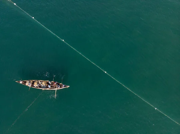 Top View Felvétel Emberek Egy Hajón Halászat Varkala Beach — Stock Fotó